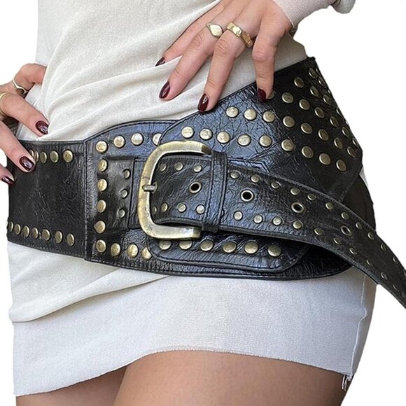 Accessories - Women Wide Boho Disc Leather Belt Vintage Western Chunky Oval Concho Belt Y2k Gr